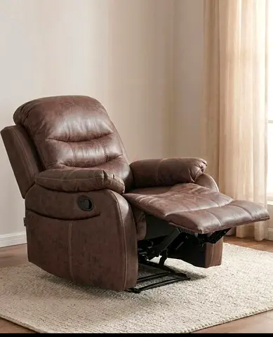 Brown Leather Power Recliner Armchair with Footrest