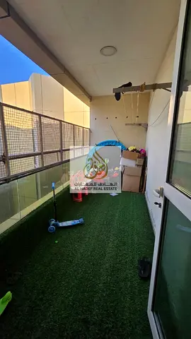 One bedroom and living room with two bathrooms, a large hallway, and built-in wardrobes. The largest space in Ajman, high floor, and open view.