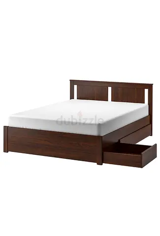Wooden Queen Bed Frame 160x200 with 4 Under-Bed Storage - Dark Brown