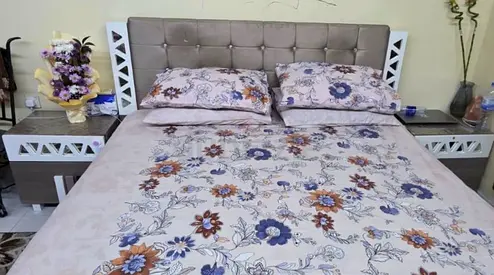King bed frame with mattress and matching bedside tables - good condition- FULL BED SET