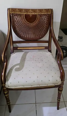 Vintage Wooden Accent Chair with Cane Back and Upholstered Seat