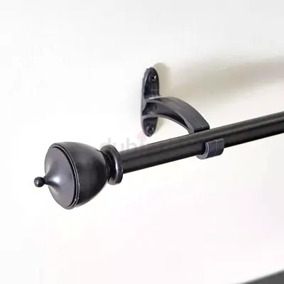2 Black Metal Curtain Rod with 2 grey curtains