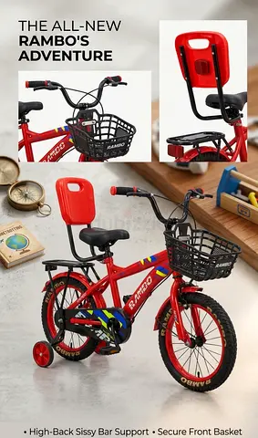 Kids Red Rambo Bicycle with Training Wheels  Basket – Excellent Condition
