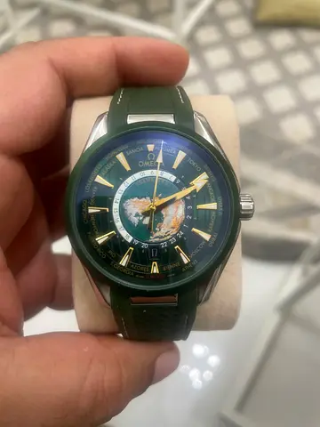Mens Omega Seamaster Aqua Terra Worldtimer - Green Dial  Rubber Strap