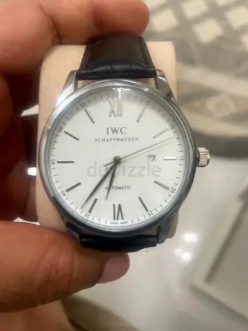 IWC automatic mens wristwatch with leather strap - classic white dial