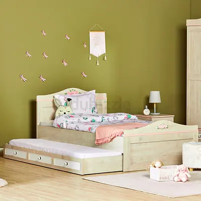 Twin bed set with extra bed, mattress  bedside table