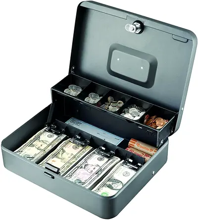 cash storage box with lock and key at supermarket mall