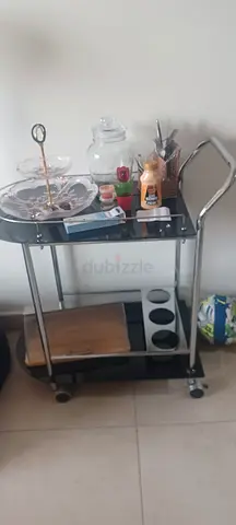 Metal and Glass Serving Trolley / Bar Cart with Wheels
