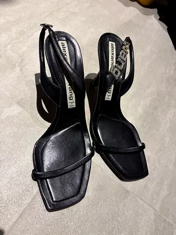 Black square-toe heeled sandals