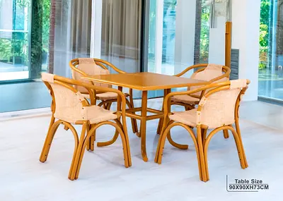 Rattan-style 4-Seater Dining Table Set - Light Wood Finish