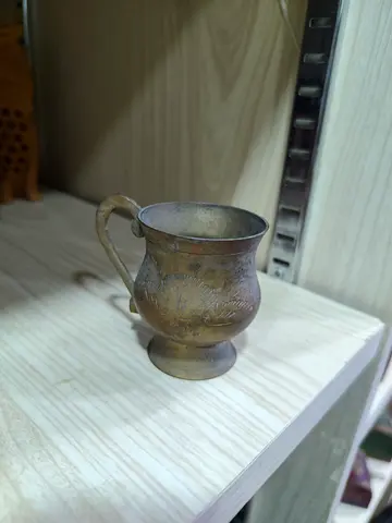 Vintage Brass Decorative Mug with Engraved Floral Motif 5.5cm tall