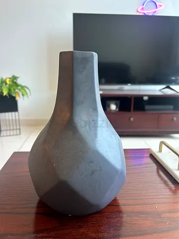 Matte Grey Geometric Decorative Vase - Small Accent Piece