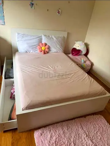IKEA White MALM Double Storage Bed with IKEA Mattress 140 x 200 cm