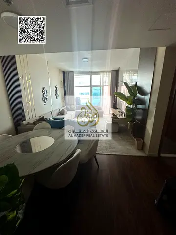 Three-bedroom apartment with a living room, maid's room, and laundry room. Super deluxe finishing. Annual rent.