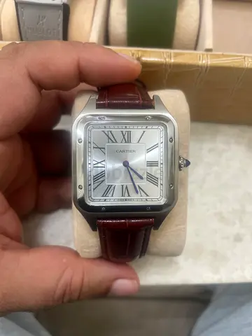 Cartier Santos-style Mens Watch with Brown Leather Strap