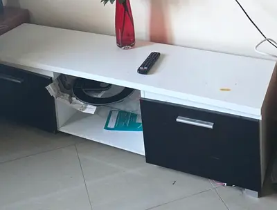 Low TV Cabinet / Entertainment Unit with Storage - White  Black