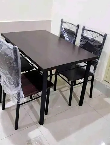 4-Seater Dining Table with Chairs - Dark Wood Finish (Like New)