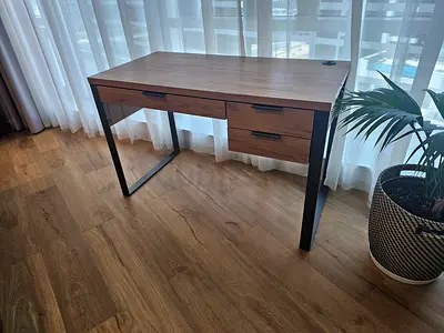 Wooden Study Desk with Drawers and Metal Frame - Good Condition