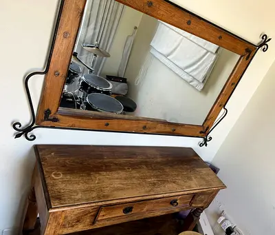 Solid Wood Console Table with Matching Rustic Wall Mirror