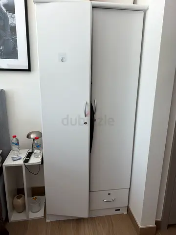 White Tall Wardrobe with Drawer - Good Condition