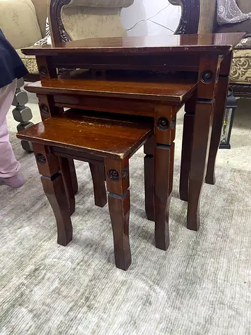 Set of 3 Wooden Nesting Side Tables - Dark Brown