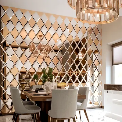 Decorative Diamond Pattern Wall Mirror Panels - Set