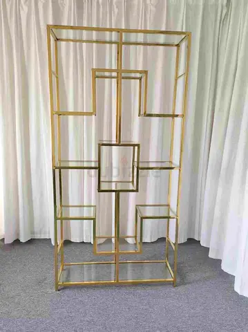 Gold Geometric Display Shelf / Room Divider - Modern Metal Bookcase 180x100cm
