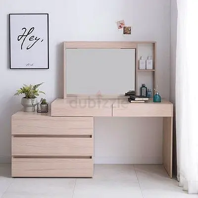 Light Oak Dressing Table with Mirror and 3-Drawer Chest
