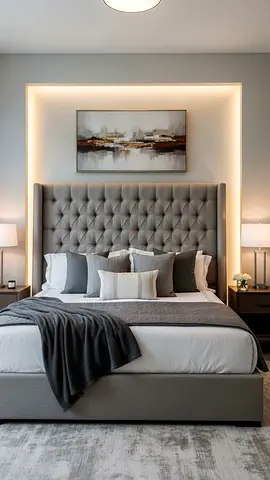 Modern Grey Tufted Bed Frame and Headboard