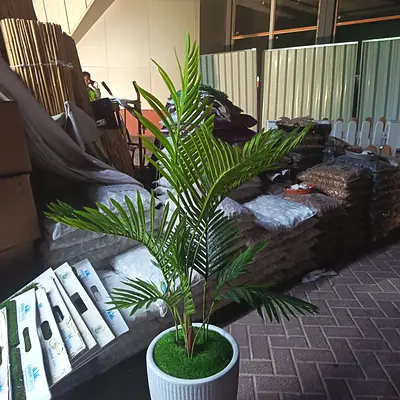 Artificial Potted Palm Plant - Medium Height, White Ceramic Pot