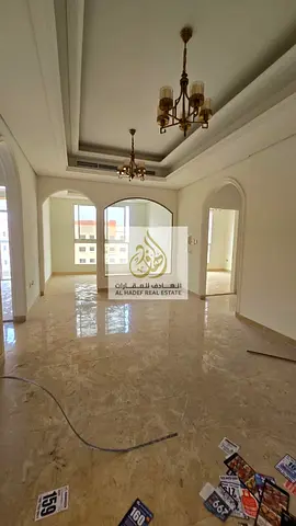 Two bedrooms and a living room with a second majlis (formal sitting room), large area with closets, gym and swimming pool.