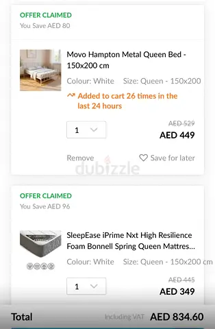 White Metal Double Bed Frame with Mattress