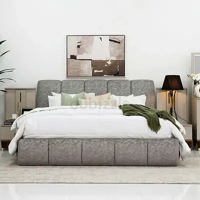Black Upholstered King Bed with Padded Headboard