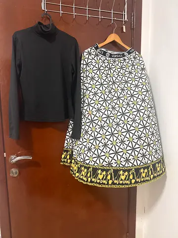 Versace Patterned Skirt and Black Long Sleeve Top Set