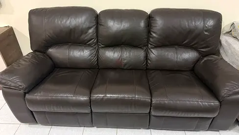 Brown 3-Seater Leather Reclining Sofa - Good Condition