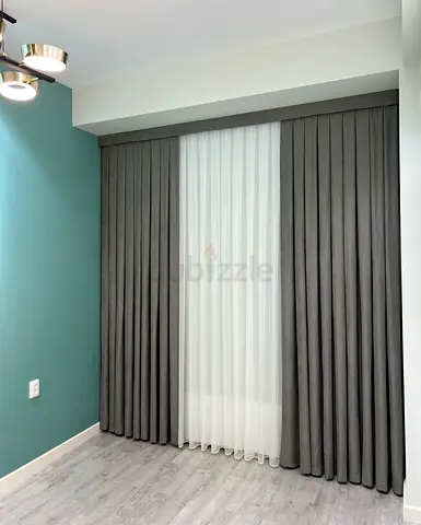 Grey blackout curtains with white sheer - set of 2 panels