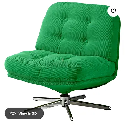 Green swivel lounge chair — comfy single seat with chrome base