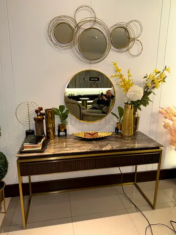 Marble-top console table with brass frame