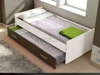 White Wooden Trundle Single Bed with Storage Drawer without mattress