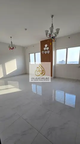 Annual rent in Ajman, Al Jurf 3 area, next to the school and Woodlim Park Ajman, near Ajman Driving Academy. Two bedrooms, living room, balcony, centr