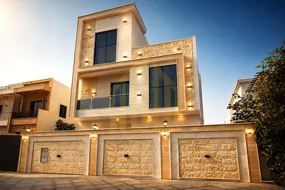 Luxury villa for sale in Al Amrah – Ajman | 6 master bedrooms + elevator + roof terrace + swimming