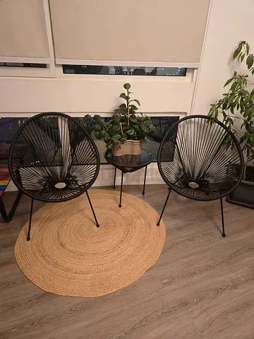 Set of 2 Black Wire Patio Chairs with Round table