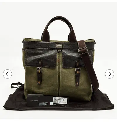 Dolce  Gabbana green canvas tote/shoulder bag with leather trim - preowned