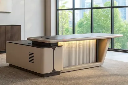 Modern Executive Office Desk with LED Lighting – Luxury Walnut Manager Table For Office Use
