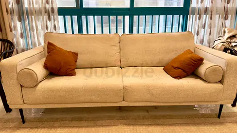 Beige 3-Seater - 2 numbers, Fabric Sofa with Cushions - Good Condition