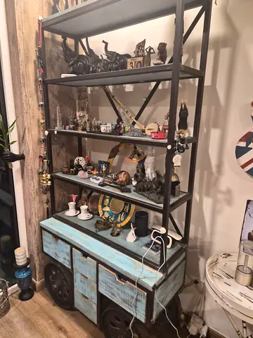 vintage industrial-style trolley/display cabinet