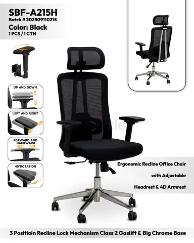 Ergonomic Mesh Office Chair with Headrest  Adjustable 4D Armrests (Black)