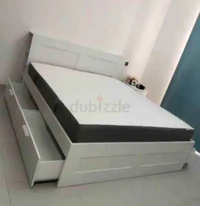 IKEA brimness queen size bed with 4 storage drawers underneath and with IKEA mattress