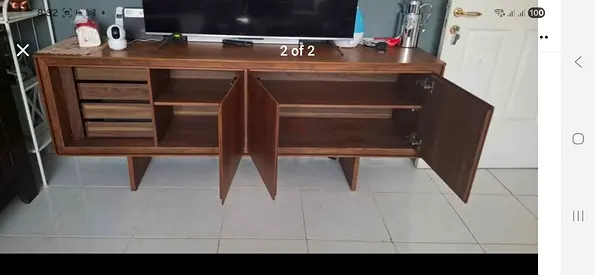 Mid-century Modern Wooden TV Console / Sideboard - Solid Storage Unit