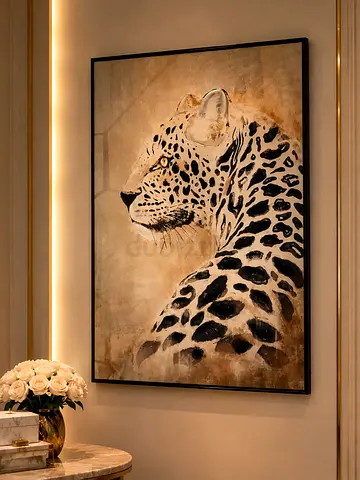 Framed Leopard Portrait Painting - Large Wall Art